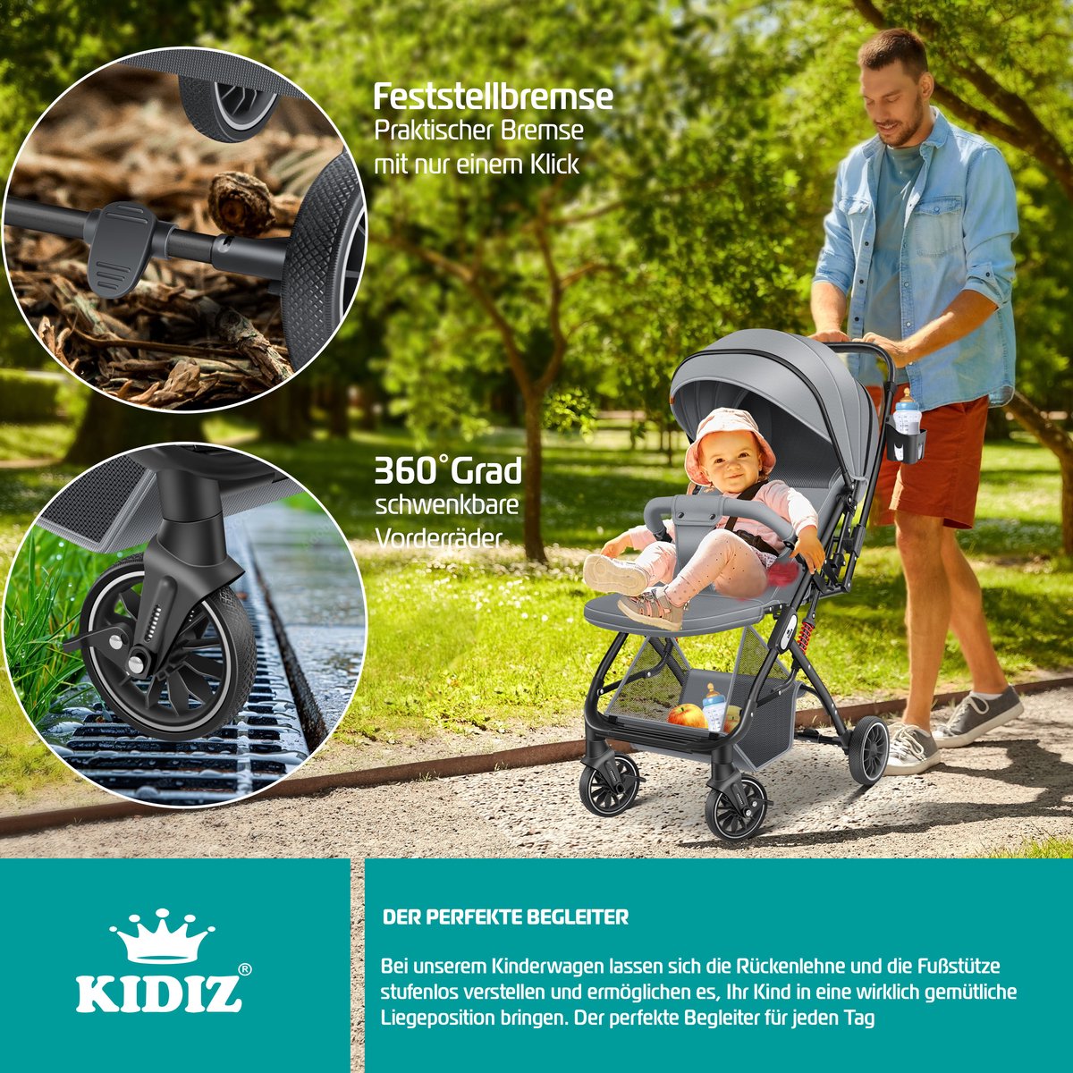 KIDIZ® Kinderwagen - Buggy - Kinderbuggy - Grijs