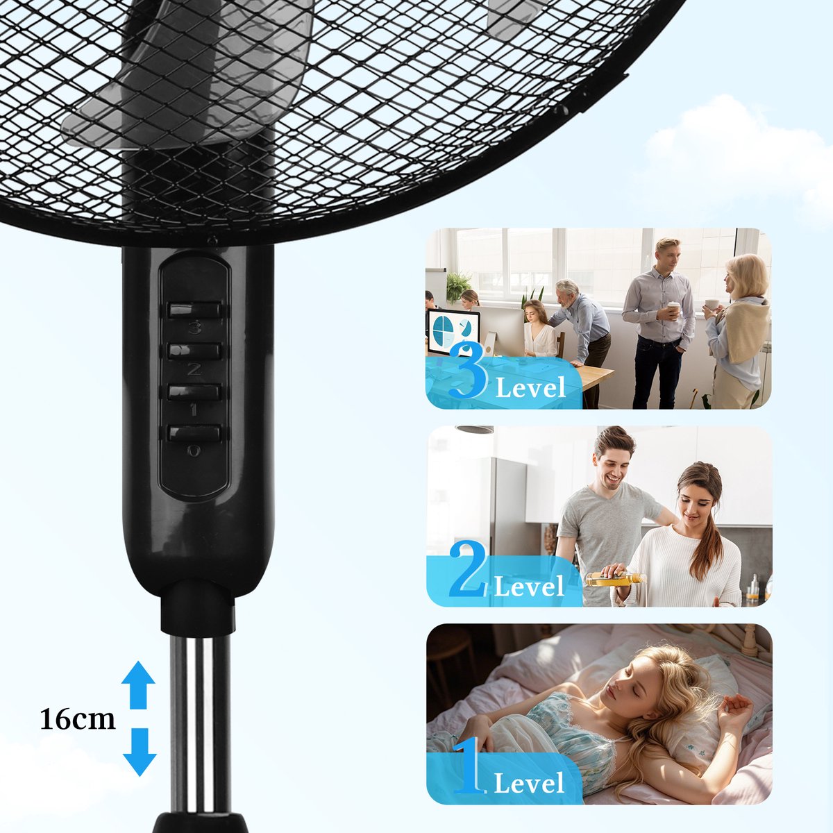 Taylow Swoden Statiefventilator - Ventilator Staand - Verstelbaar - 50W - Zwart