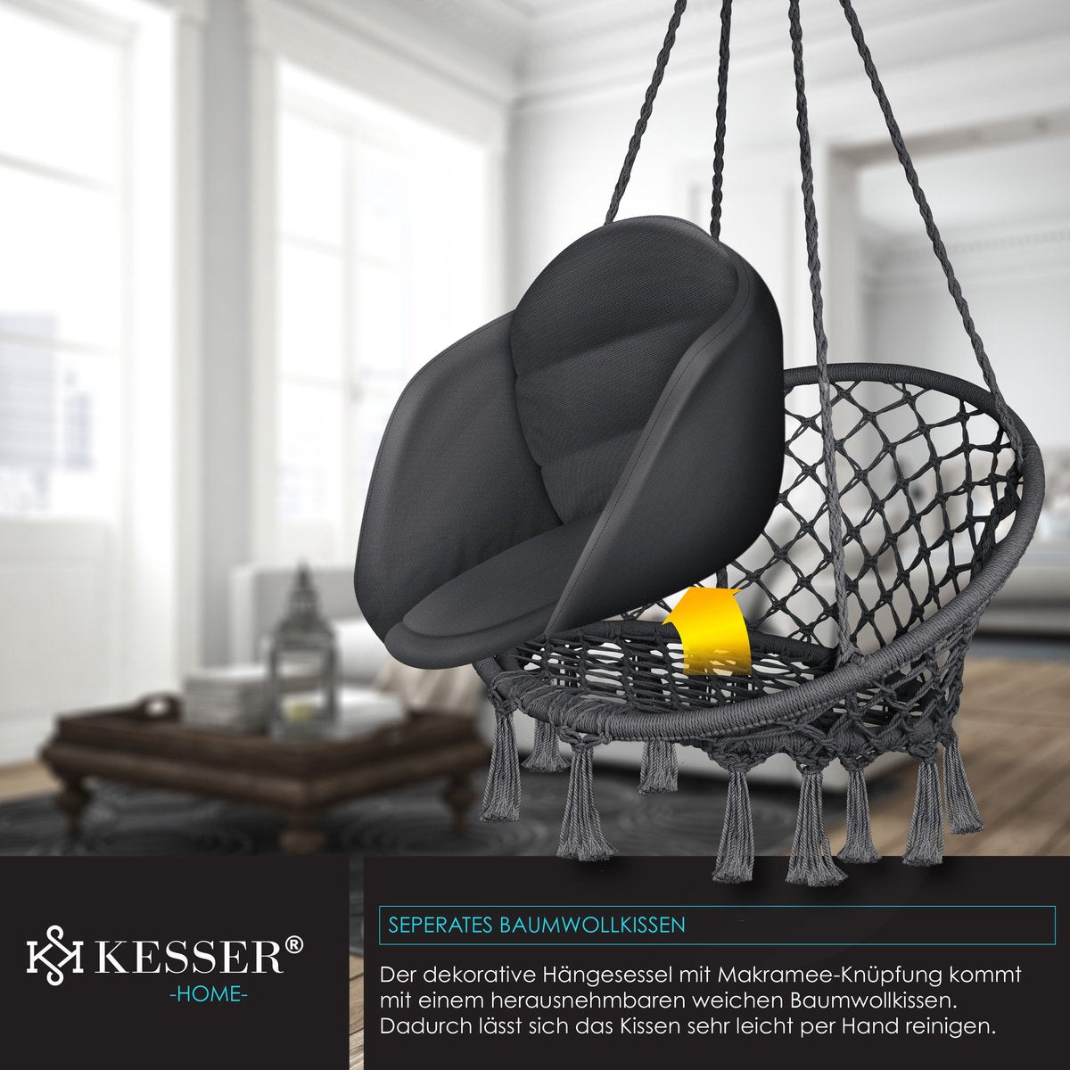 KESSER® Hangstoel - Binnen & Buiten - Tot 150kg - 2 Kussens - Antraciet