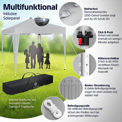 KESSER® Paviljoen 3x3m Tuinpaviljoen weerbestendig & Opvouwbaar met LED-verlichting op zonne-energie & UV-bescherming Inclusief transporttas & Afstandsbediening