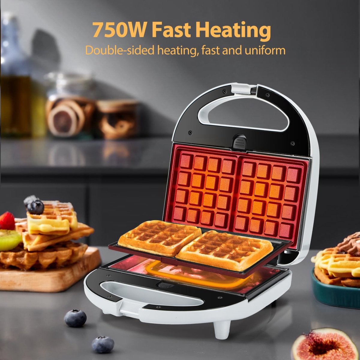 Aigostar 301IO Grace - Tosti ijzer - 3 in 1 Wafelijzer - Tosti Apparaat - Contact Grill - 750W - Grijs