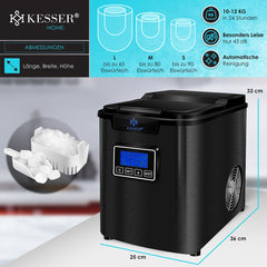 KESSER® Ijsblokjesmaker - Ijsblokjesmachine -12kg/24 uur - RVS - Zwart •