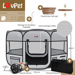 LOVPET® Puppyren voor Kleine Dieren Honden Katten - Opvouwbaar Hondenren inclusief kom en Haringen - Puppy Ren Pop-up Systeem Indoor & Outdoor Konijnenren - Lichtgrijs