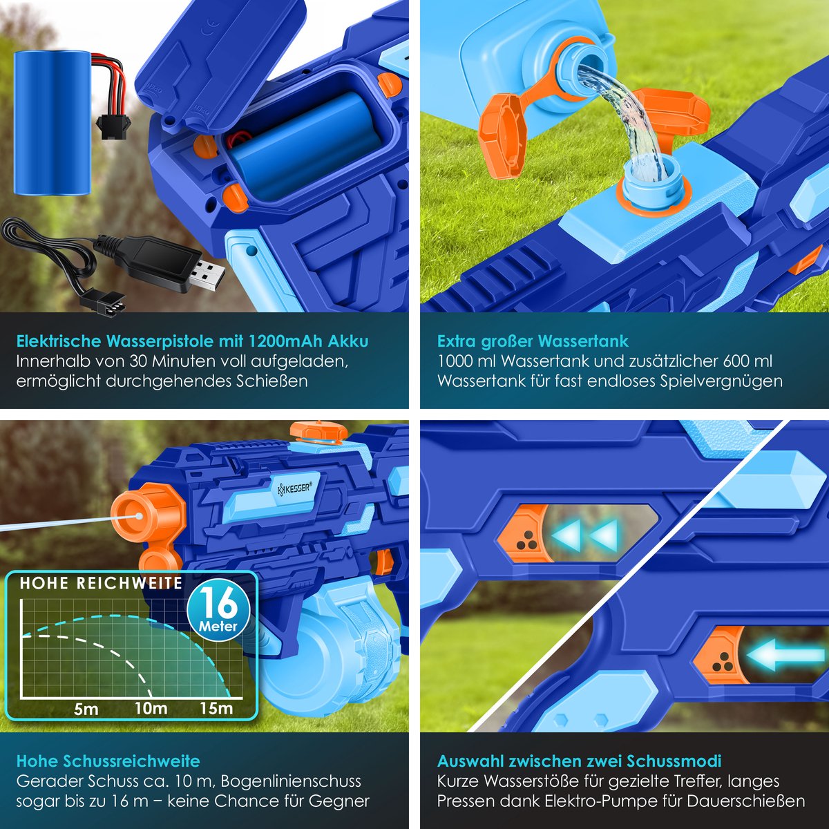 KESSER® Elektrisch Waterpistool - Zeer Krachtig - Blauw •