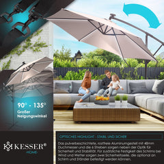 Zweefparasol - Tuinparasol - Parasol 300 cm - Met voet - Met Parasolhoes - Taupe - KESSER®