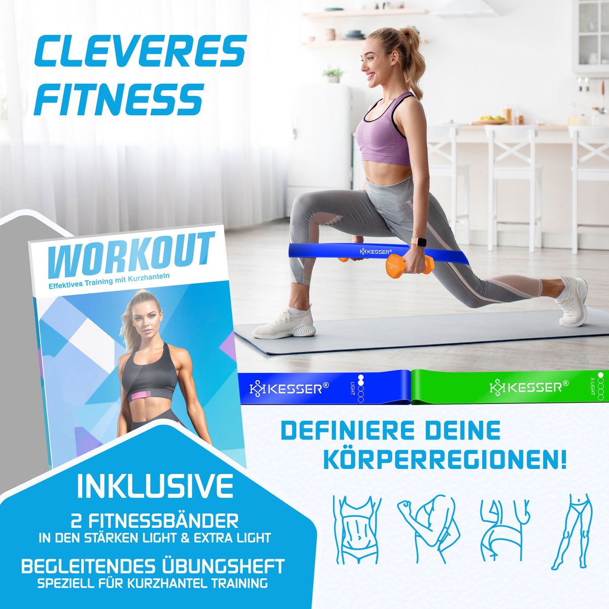 KESSER® Dumbells Set 2 Paren | Gewichten Set | verstelbare Dumbell Geschikt voor Krachttraining | Halterset met oefeningenboekje, 2x fitnessbanden, 2 x 3 kg - Oranje