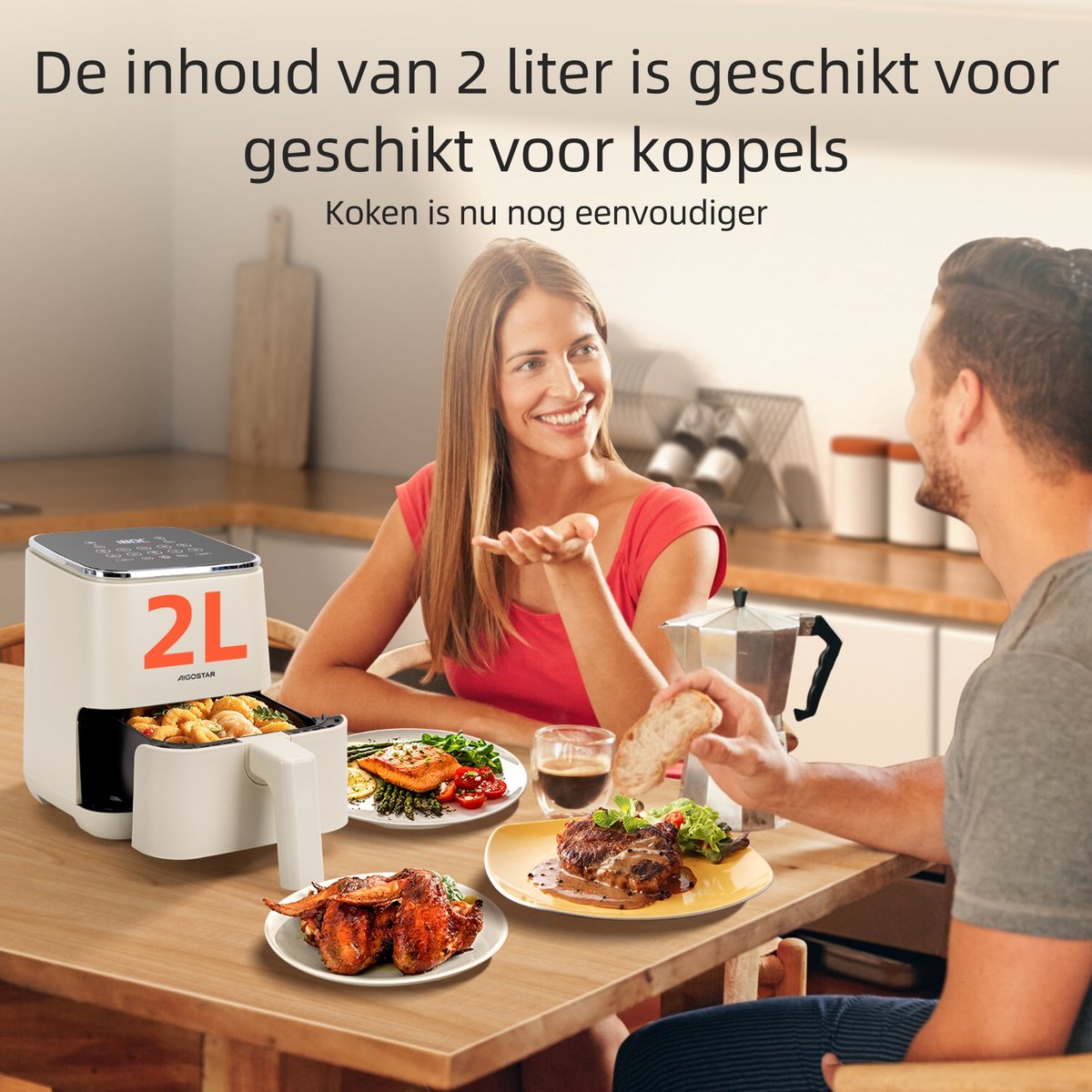 Aigostar Airfryer - Heteluchtfriteuse - 2 Liter - 1200W - Wit •