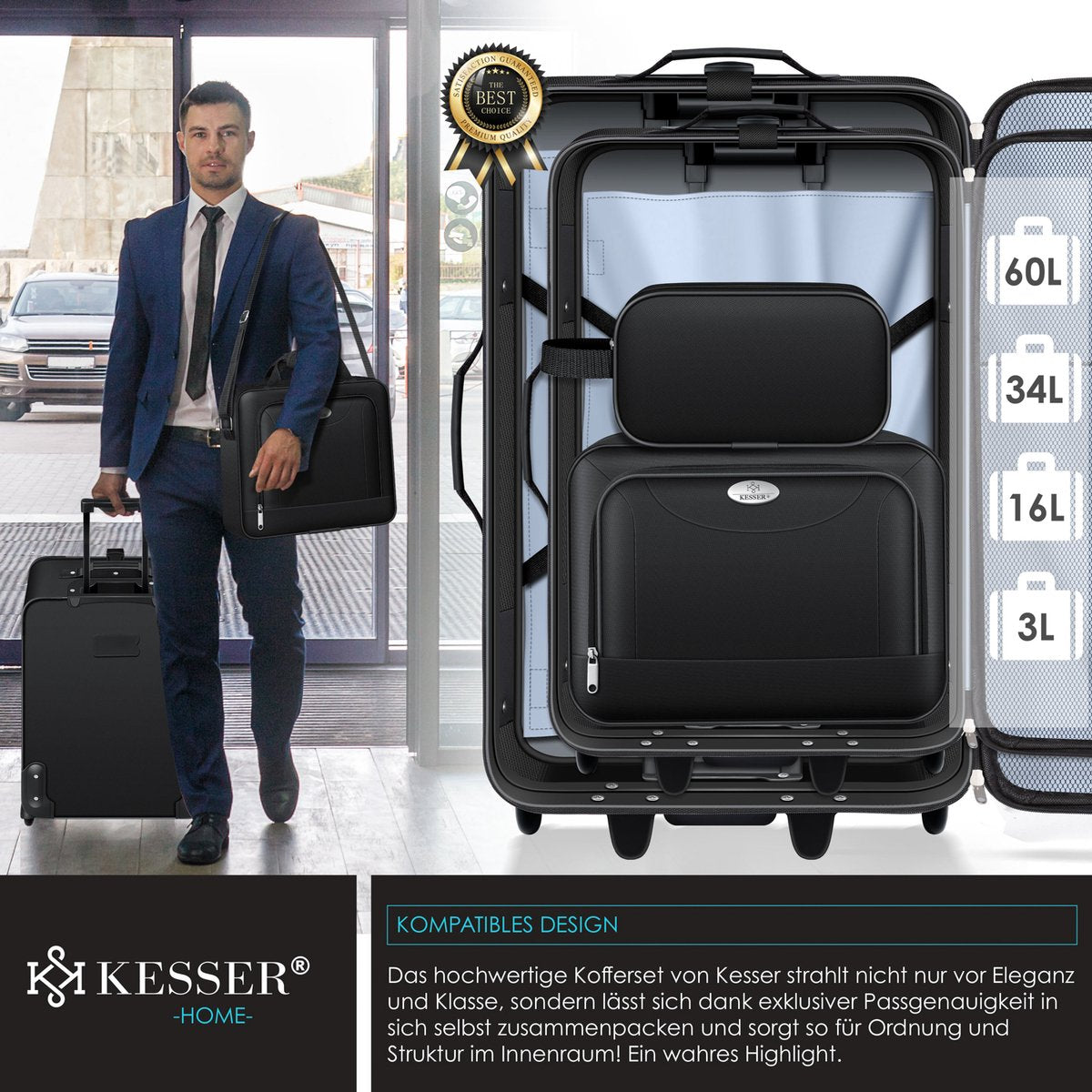 KESSER® Reiskofferset - 4-delig - Trolley - Kofferset - Zwart