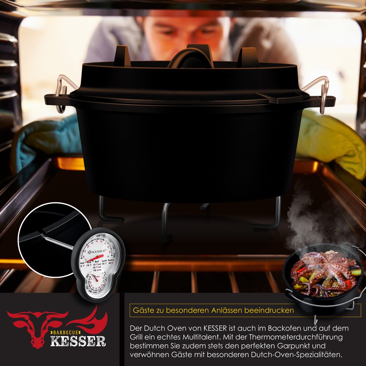 KESSER® Dutch Oven Set - 9L - Vuurpan - Stoofpan - Gietijzeren pan