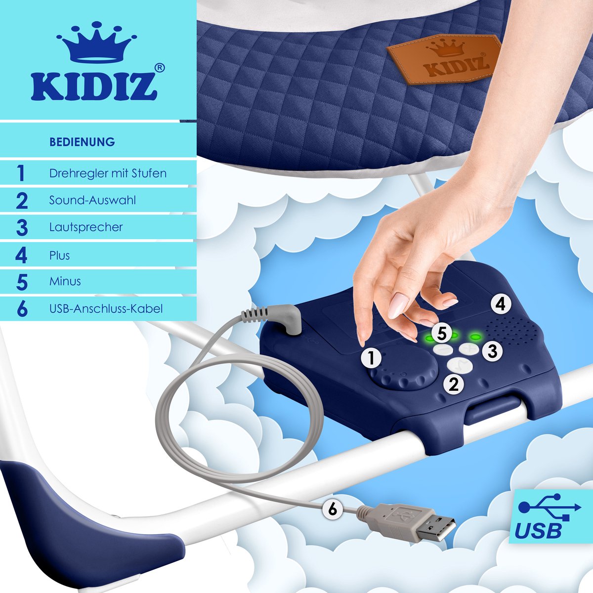 Wipstoel - Babyschommel - Baby Swing -  max 9kg - Blauw - KIDIZ®