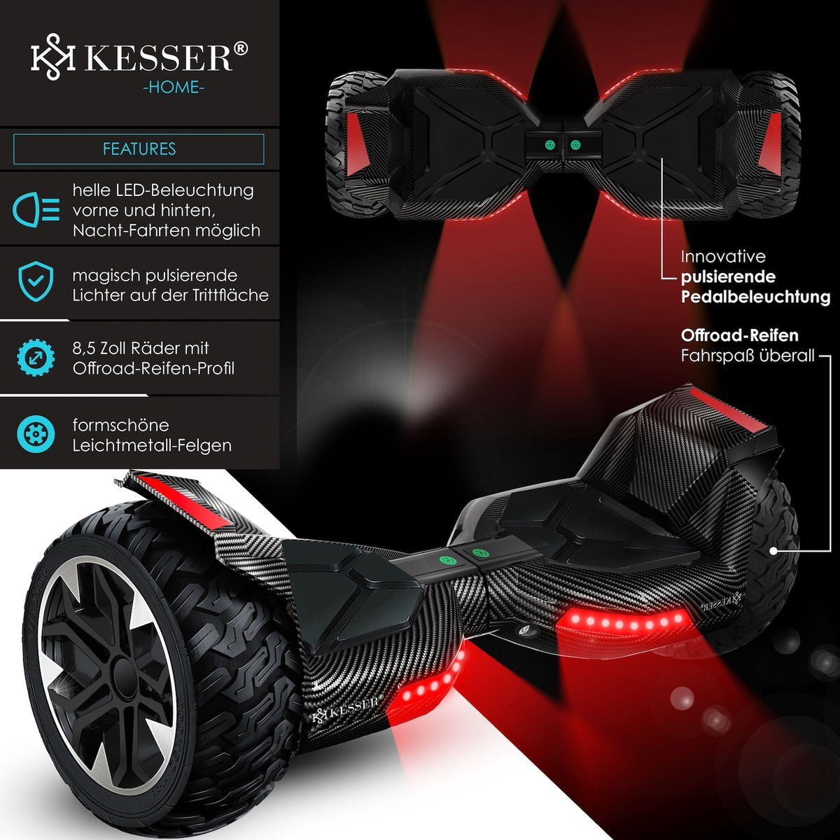 KESSER® Hoverboard - 800 Watt - Bluetooth-luidspreker - LED