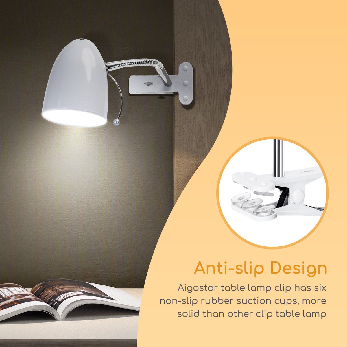 Aigostar Bureaulamp - E27- Leeslamp - Wit