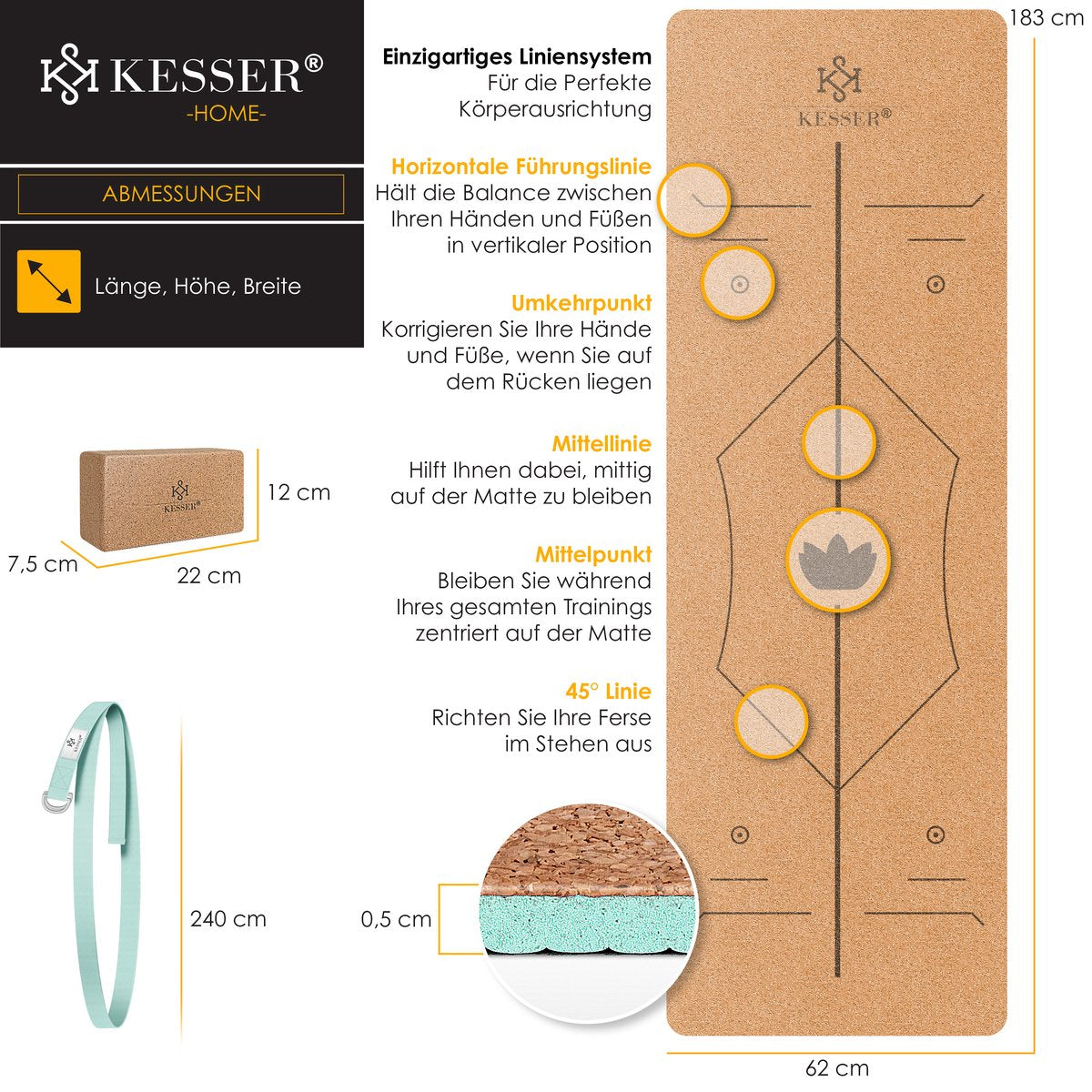 KESSER® Yoga Mat Extra Dik - 183x62cm - Antislip - Mintgroen