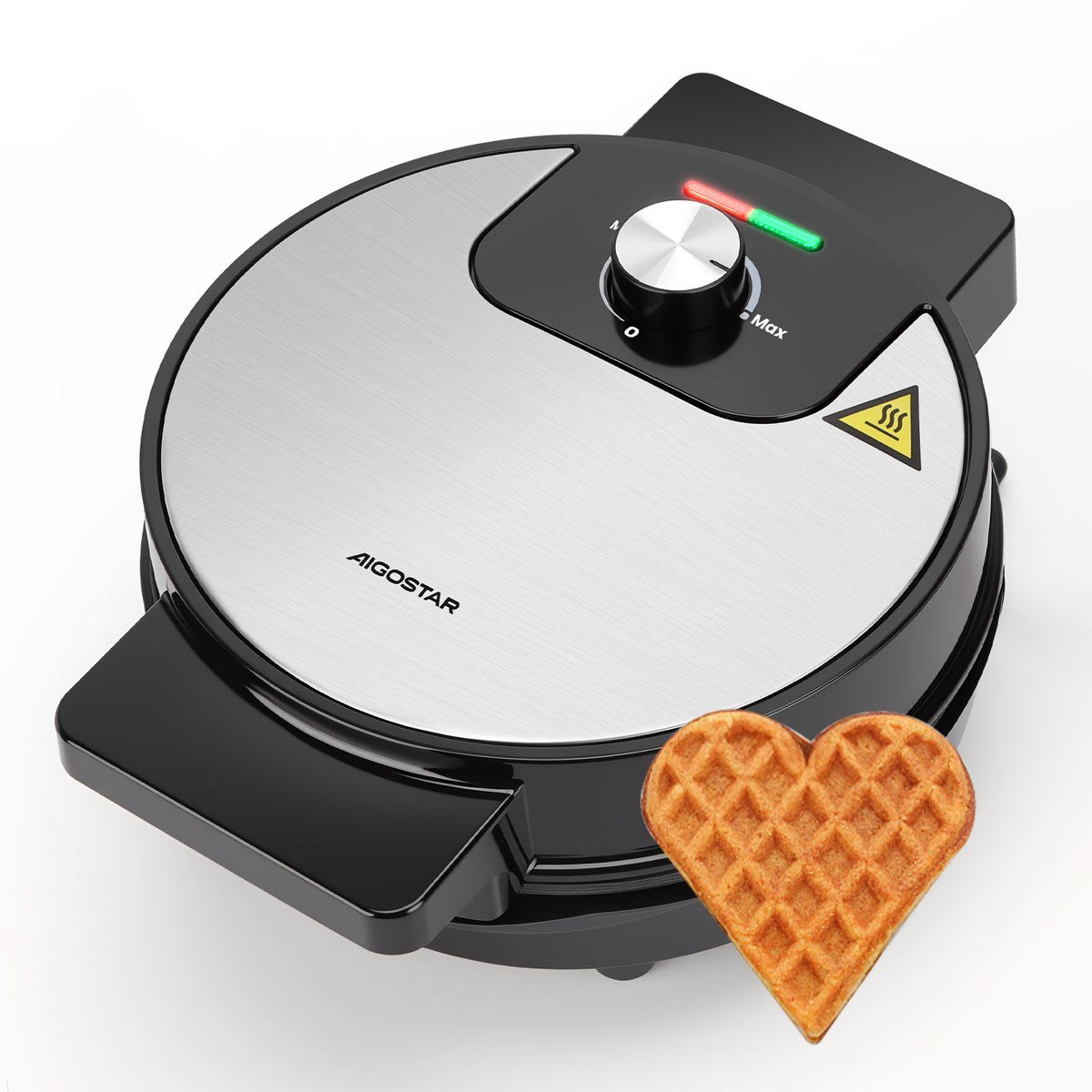 Aigostar Wafelijzer hartvorm- Met Regelbare Temperatuur - 1000W - Zwart - RVS - Crunchy