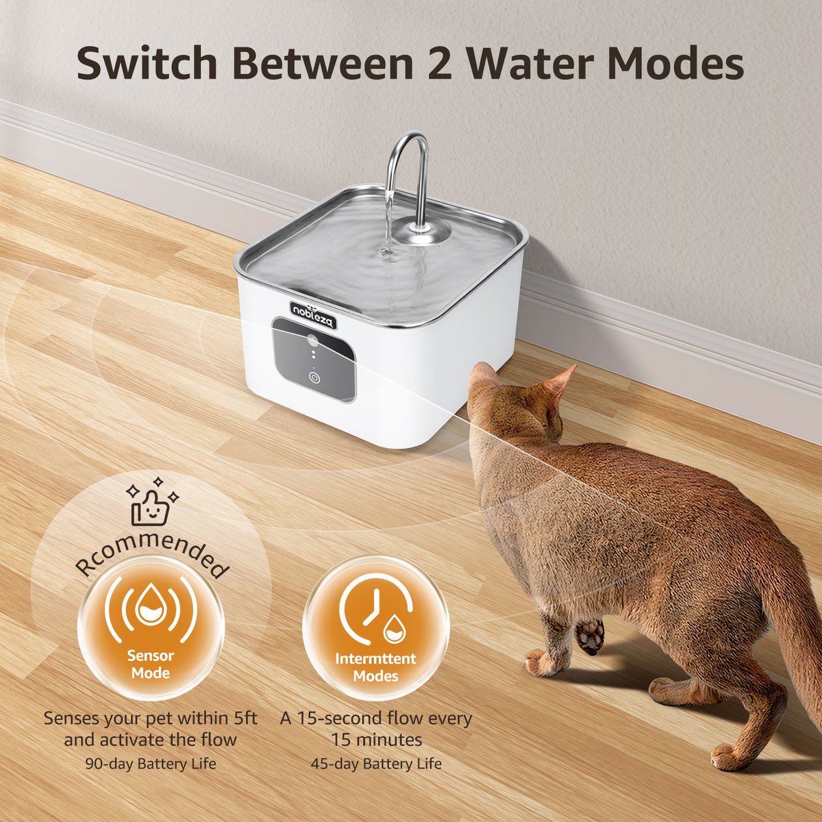 Nobleza Drinkfontein voor Kat - 4L - Sensor - RVS Kattenfontein - Wit •