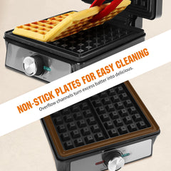 Aigostar Savory - Wafelijzer - 2 Belgische wafels - 4x7 - Regelbare thermostaat - Anti aanbaklaag - RVS - 20 x 17 cm - 1600W - Zwart •