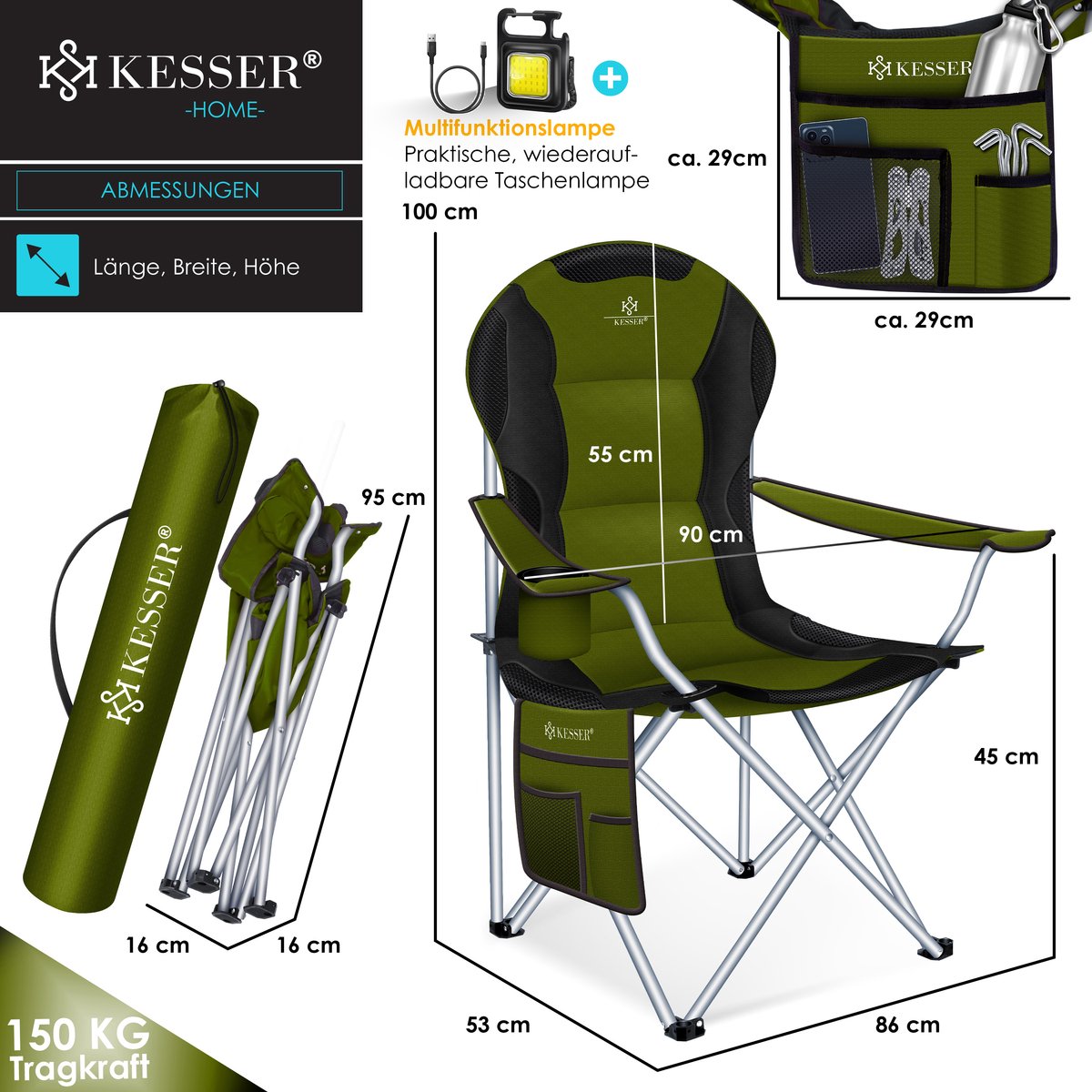 KESSER® Campingstoel - Visstoel - Vouwstoel - Khaki