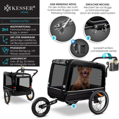 KESSER® Hondenfietskar tot 40 kg 3in1 Hondenbuggy - Fietskar Hond Jogger - Zwart