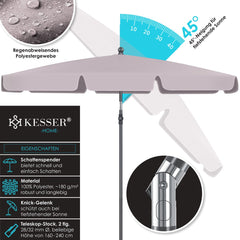 KESSER® Stokparasol Inclusief Beschermhoes & Draagtas 200 × 125cm - Parasol voor Balkon, Tuin & Terras Tuinparasol Strandparasol - Taupe