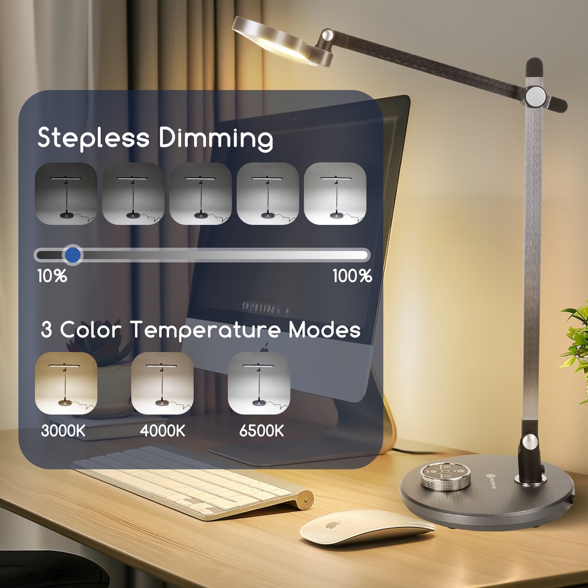 Aigostar Bureaulamp - LED Dimbaar - Verstelbaar - Zwart
