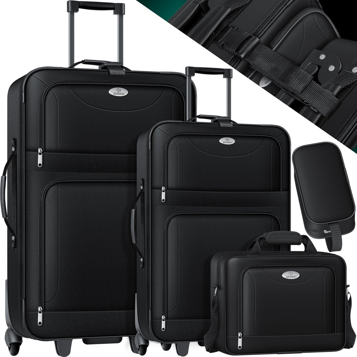 KESSER® Reiskofferset - 4-delig - Trolley - Kofferset - Zwart
