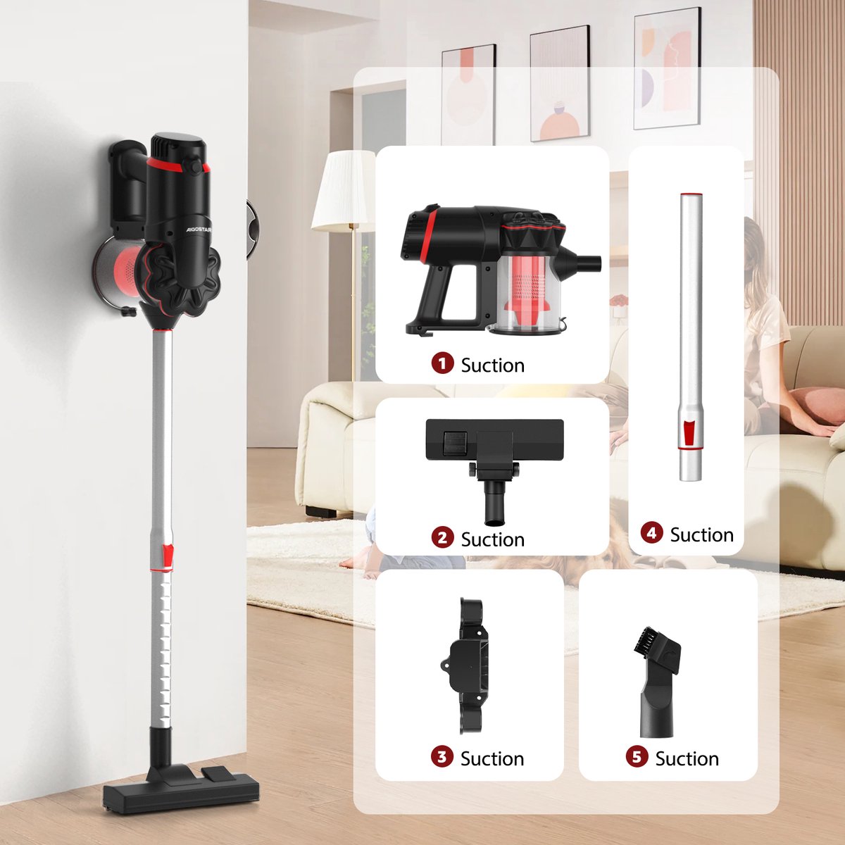 Aigostar Steelstofzuiger Bedraad - 15kPa - 600W - Rood/Zwart