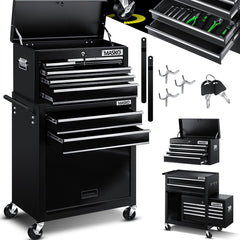 Masko® Werkplaatswagen - Gereedschapswagen - 9 vakken - Zwart