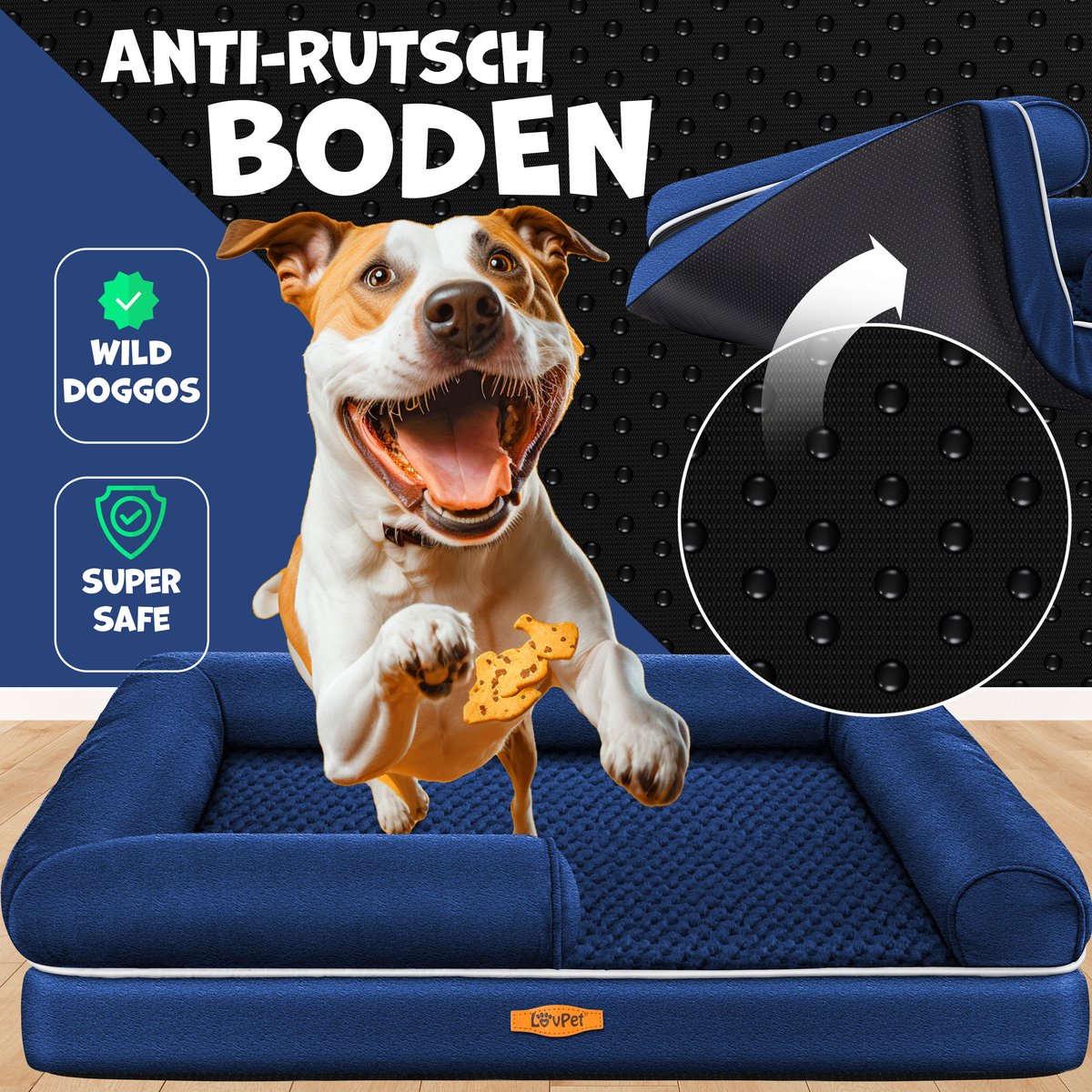 LovPet® Hondenmand Orthopedisch Hondenbed Hondenkussen Relax, Inclusief Kom + 3X Kauwbotten, Hondenbank voor Kleine, Middelgrote & Grote Honden, Hoes Afneembaar en Wasbaar - M (91 x 71 x 25 cm), Marineblauw