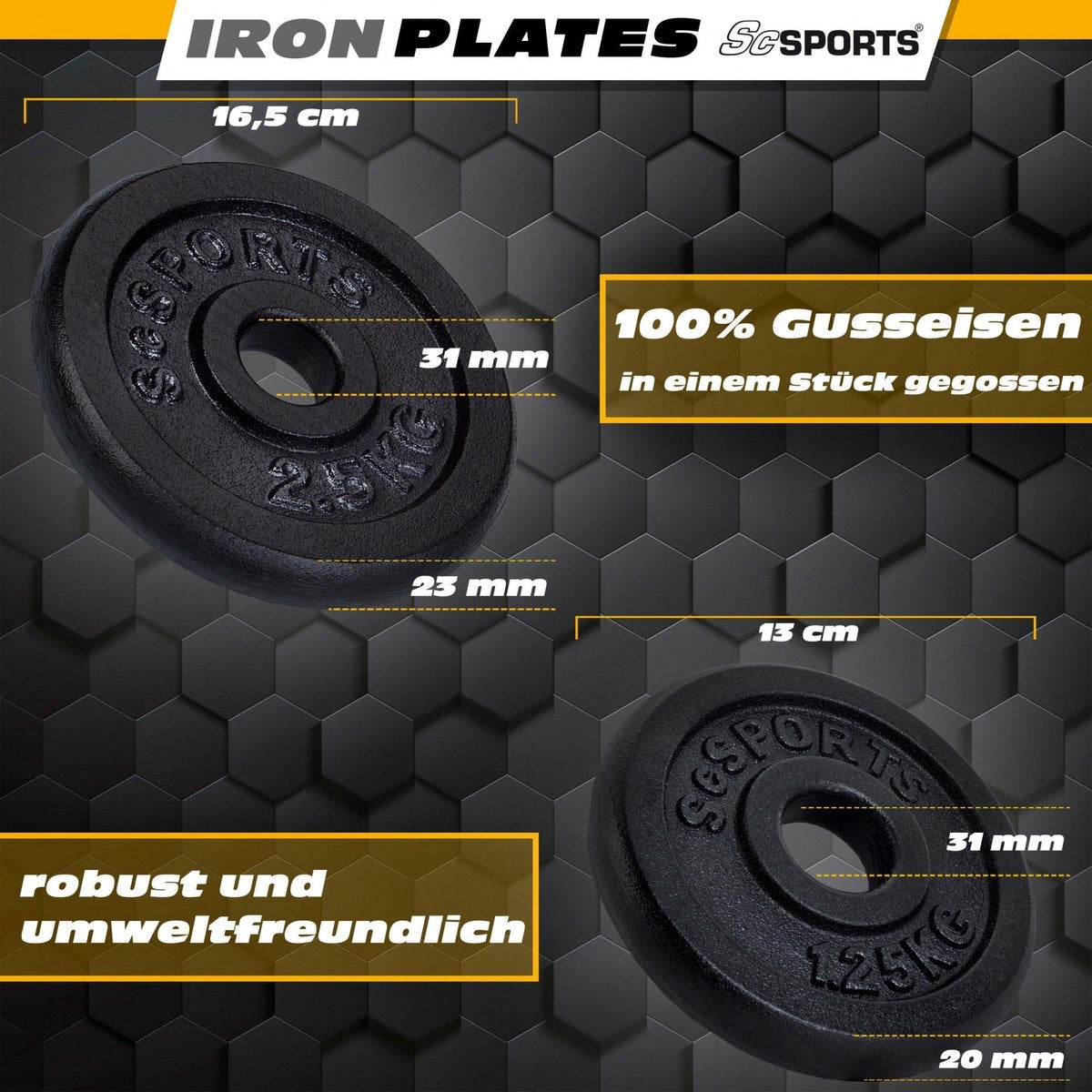 ScSPORTS® Halterset 10 kg - Dumbbells incl. handige koffer - Gietijzer - 30 mm - Gewichten •