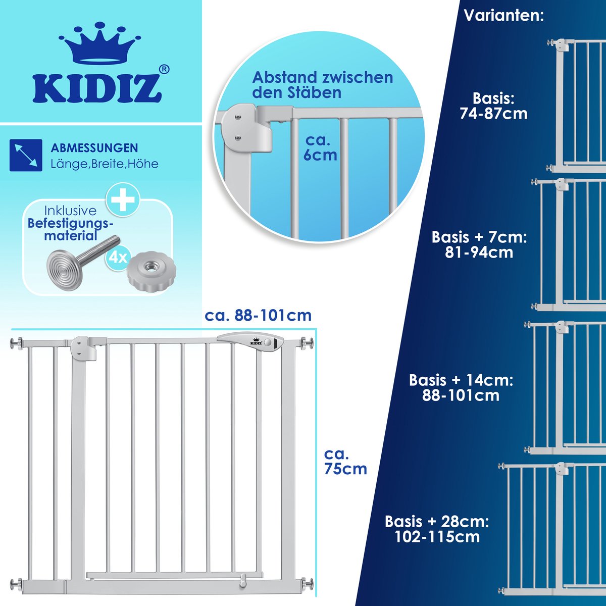 KIDIZ® Traphekje zonder boren - Veiligheidshekje - 74-87cm - Grijs