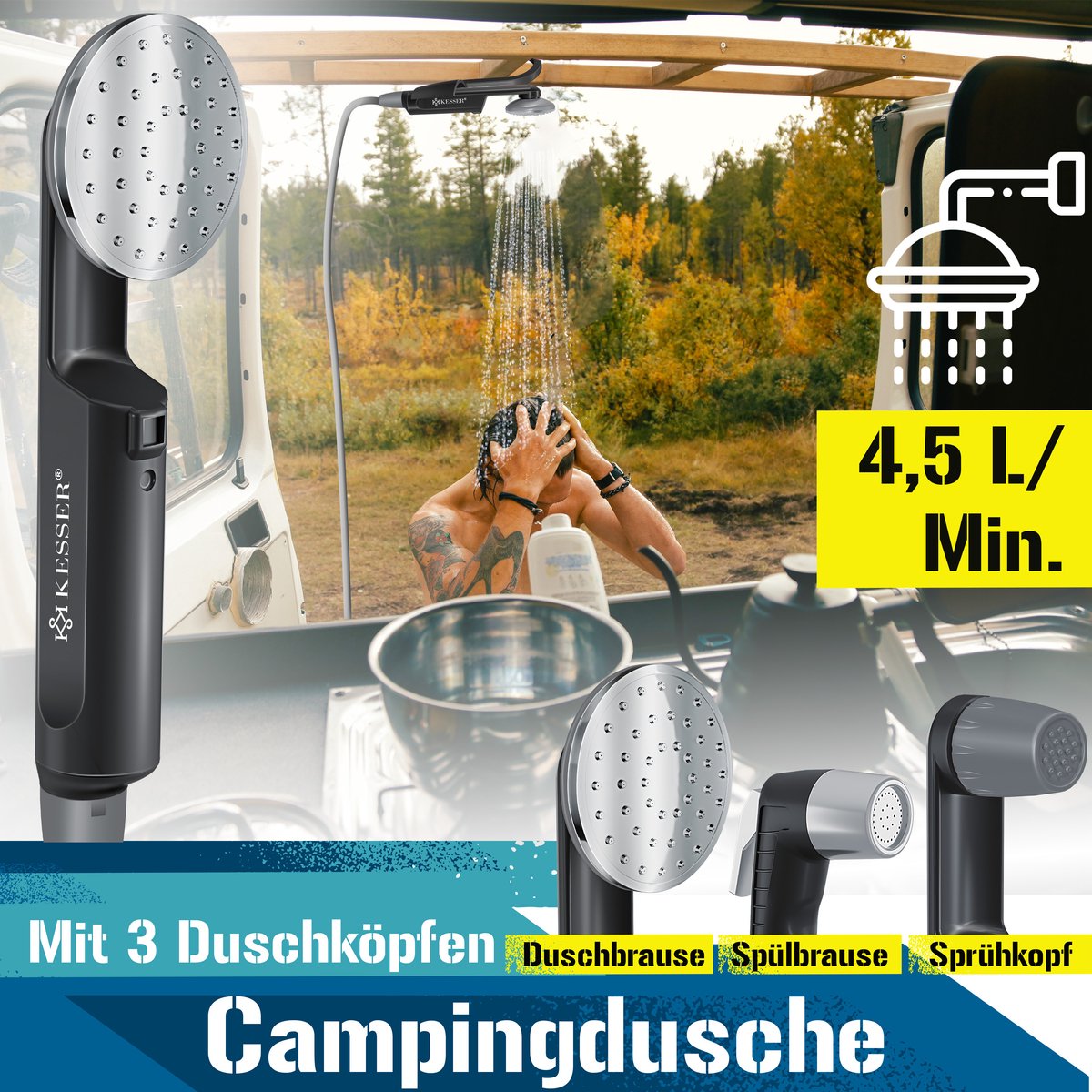 KESSER® Campingdouche - Tuindouche - Mobiele douche - Zwart