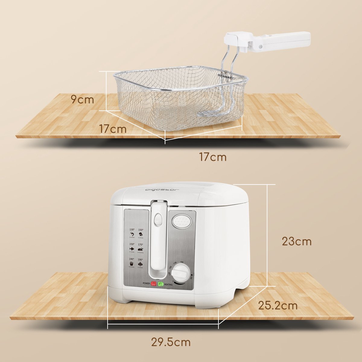 Aigostar Indra 30HEX - Frituurpan - 2,5 Liter - Koude zone - 1650W - wit