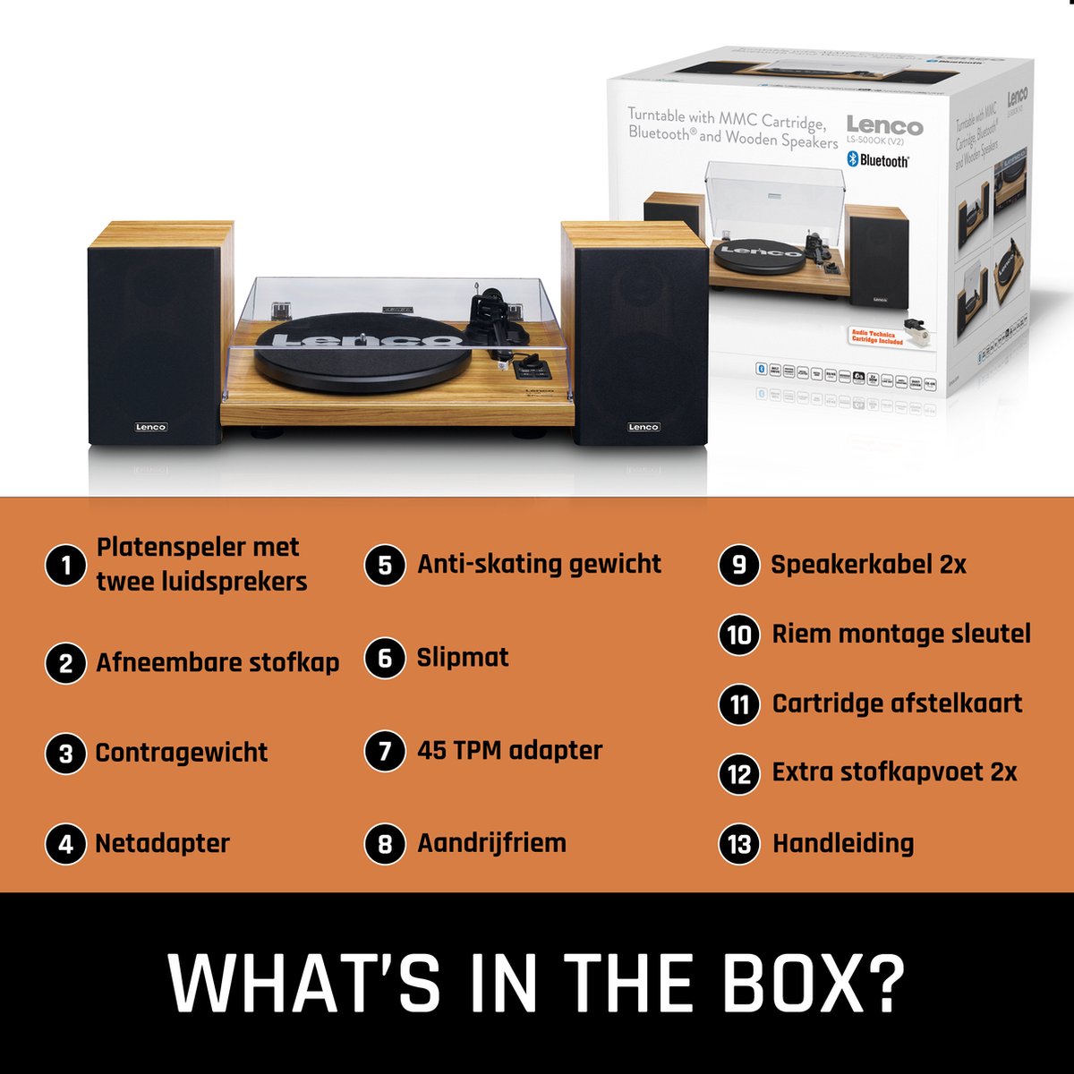 Lenco Platenspeler met Bluetooth - Twee externe Speakers - Ingebouwde Versterker - LS-500OK - Hout •