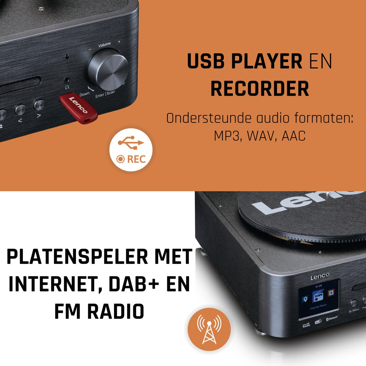 Lenco Platenspeler - Stereoset met DAB en Bluetooth - MC-460BK - Zwart