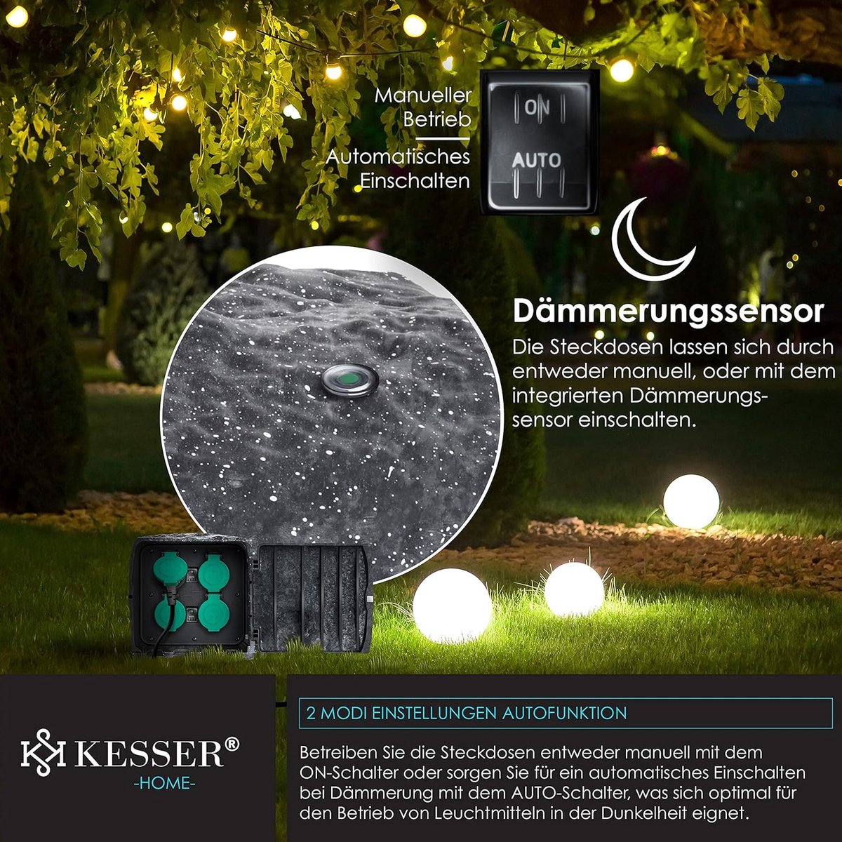 KESSER® Tuinstopcontact - 4 stopcontacten - IP44 waterdicht - Antraciet