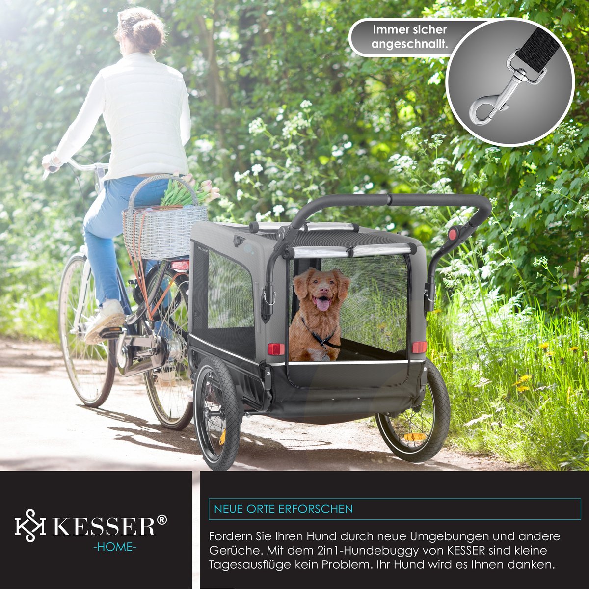 KESSER® Hondenfietskar tot 40 kg 3in1 Hondenbuggy - Fietskar Hond Jogger - Grijs