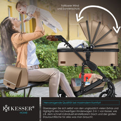 Kinderwagen 3 in 1 - Buggy - Wandelwagen - Kinderbuggy - Beige - KESSER®