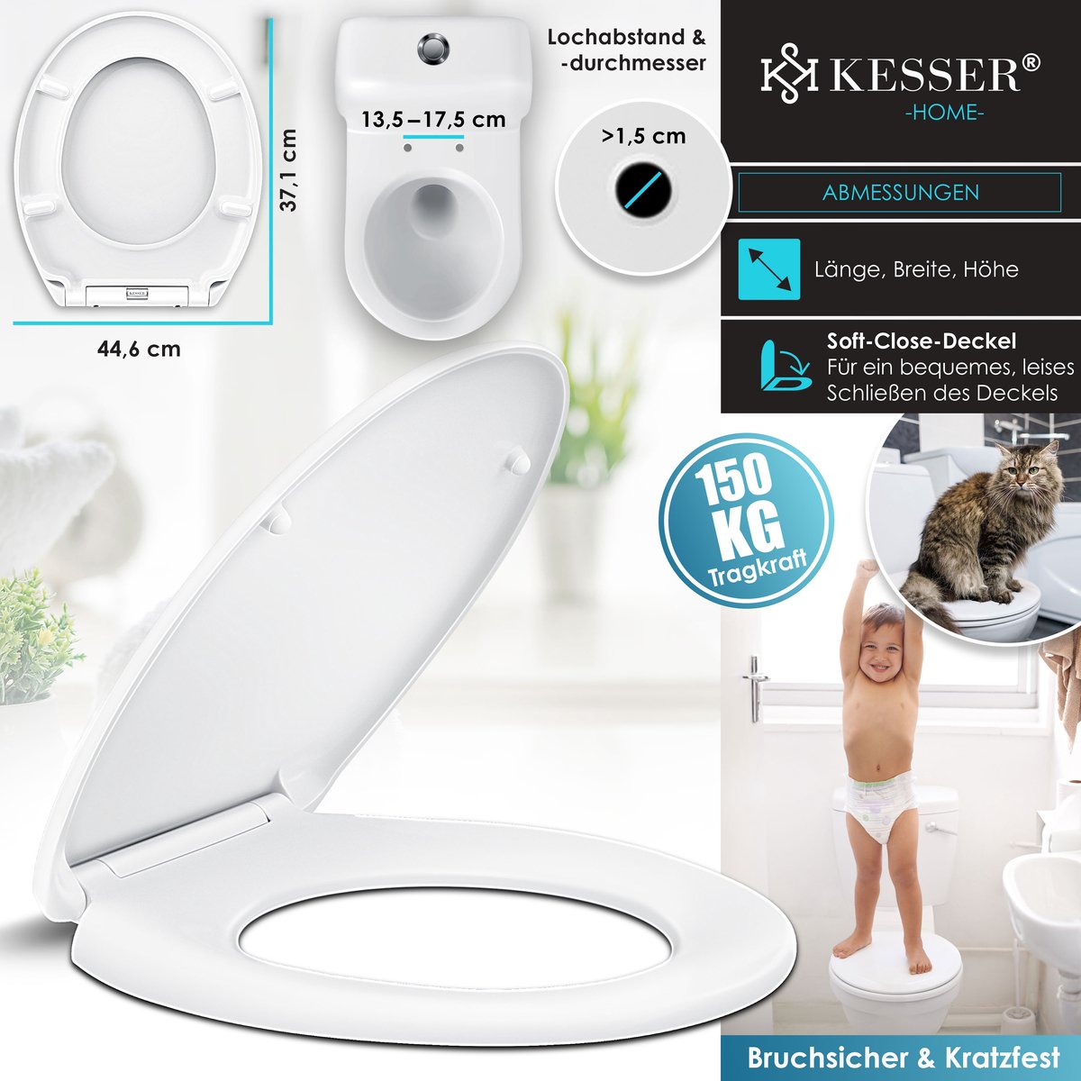 KESSER® WC bril met Soft Close Deksel - Toiletbril - Wit