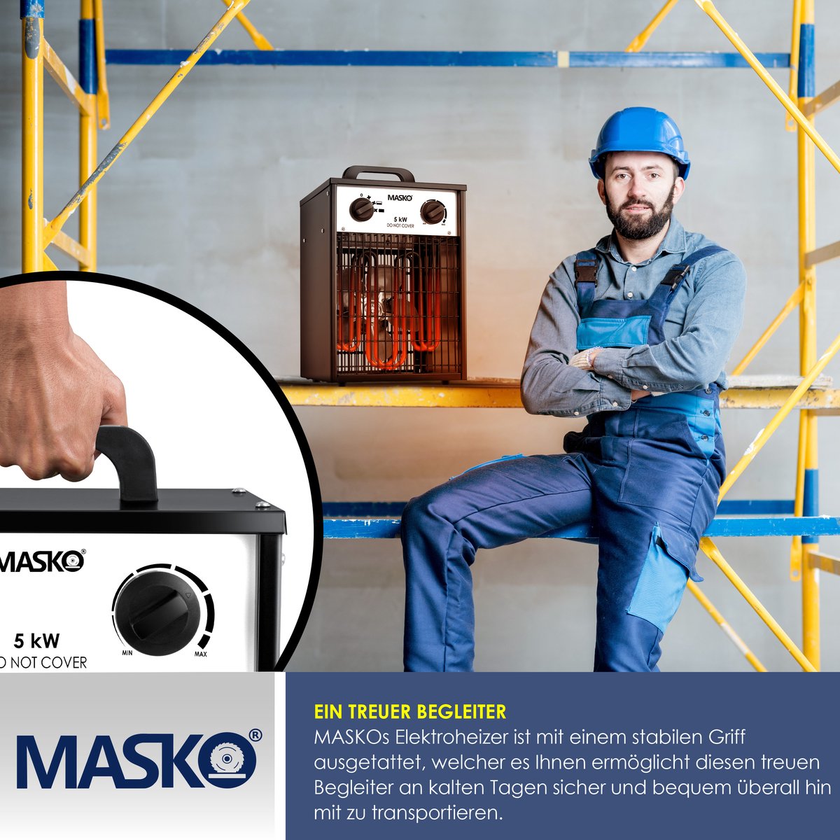 MASKO® Bouwkachel 5kW - Ventilatorkachel voor Binnen- en Buiten Elektrische Kachel Keramische Werkplaatskachel Electrische Verwarming 5000 Watt - Wit