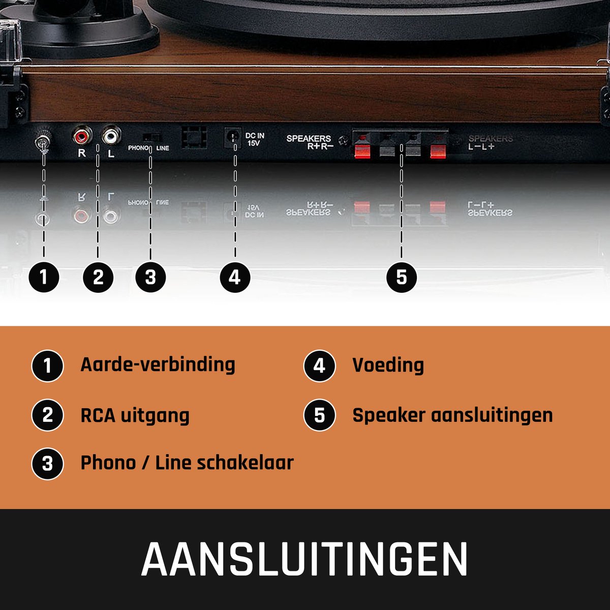 Lenco Platenspeler met Bluetooth - Twee externe Speakers - Ingebouwde Versterker - Lenco Expertise lijn - LS-600WA - Bruin •