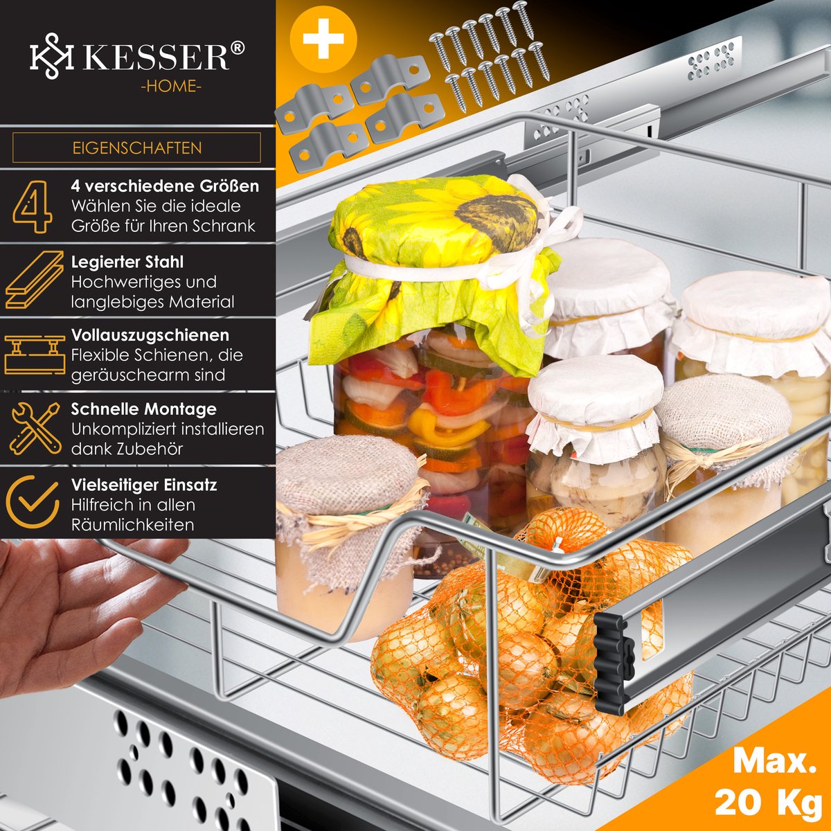 KESSER® Keukenlade - Telescopische lade - 50cm - Zilver