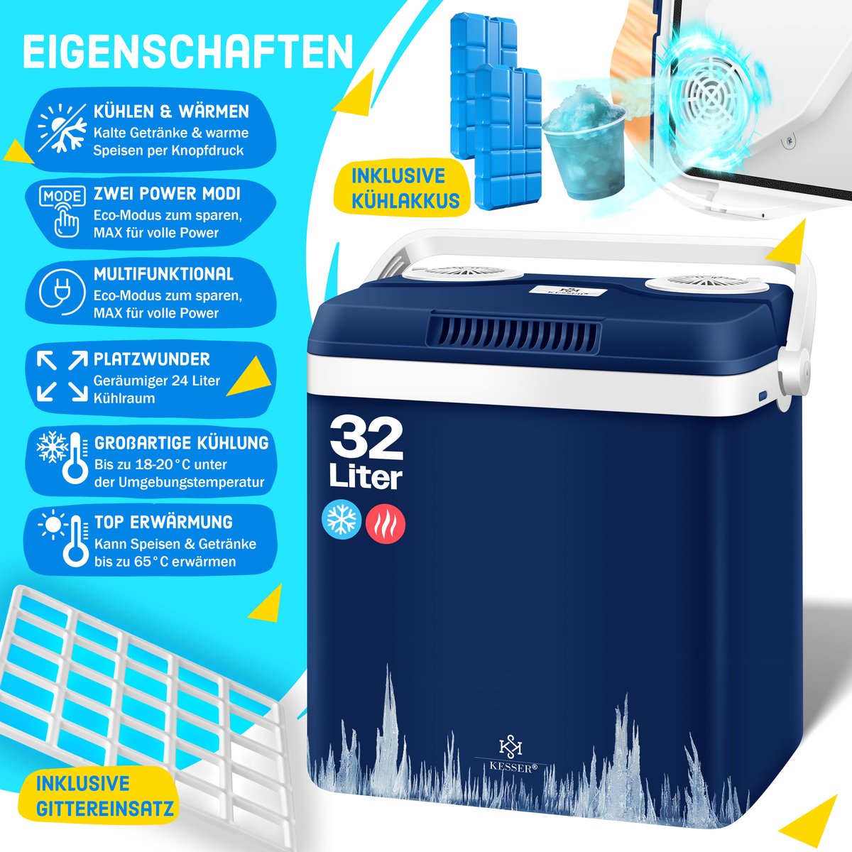 KESSER® Thermo-Elektrische Koelbox – 32L – 12V/230V – Marineblauw •