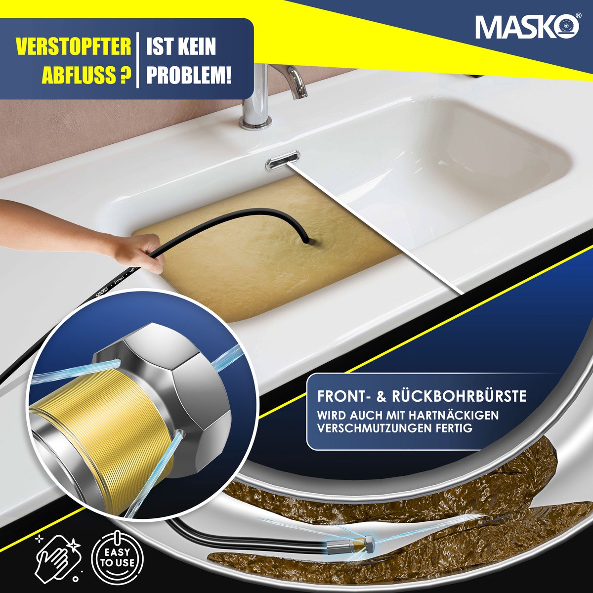 MASKO® Rioolreinigingset - Rioolslang 15 Meter - Universele Afvoerslang - Zwart