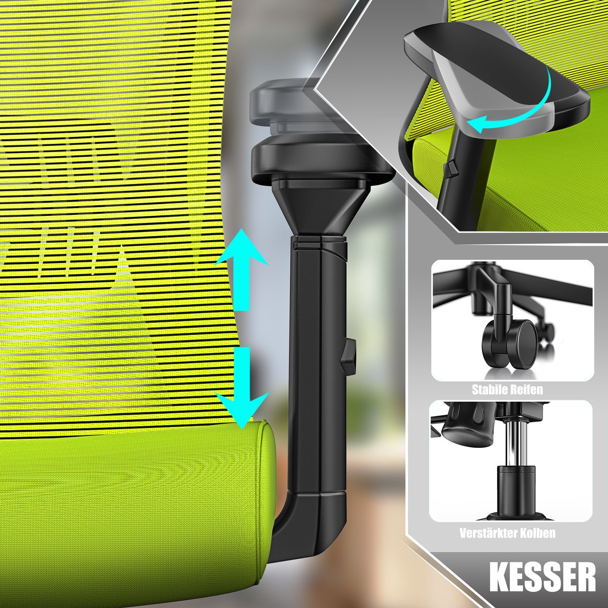 KESSER® Ergonomische Bureaustoel - Gamestoel - Office Chair - Groen