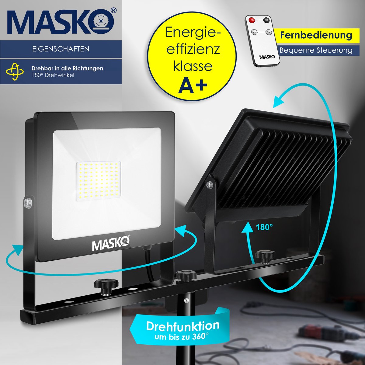 MASKO® LED Bouwlamp - 2x50W - Werklamp - IP65  - Zwart
