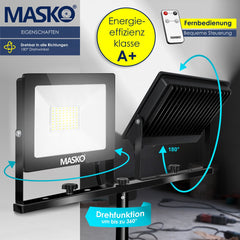 MASKO® LED Bouwlamp - 2x50W - Werklamp - IP65  - Zwart