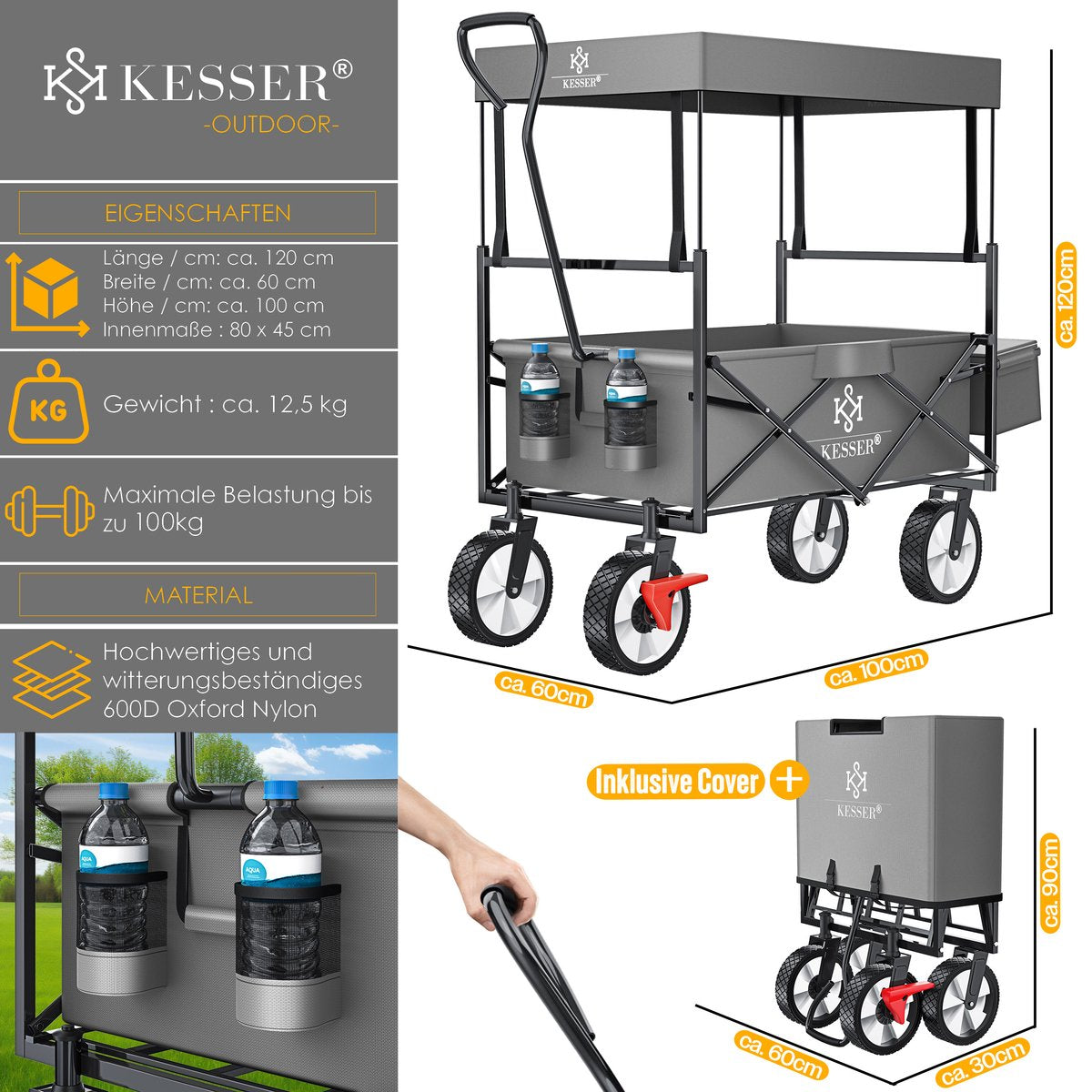 KESSER® Bolderkar - Opvouwbaar - Bolderwagen - Grijs