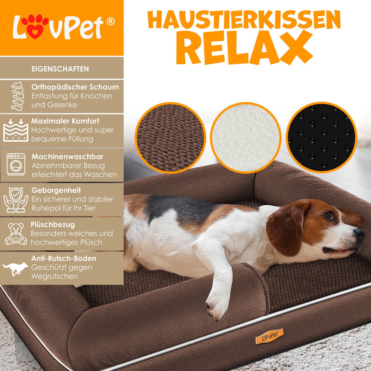 LovPet® Hondenmand - Orthopedisch Hondenbed - 91x71x22cm - Bruin