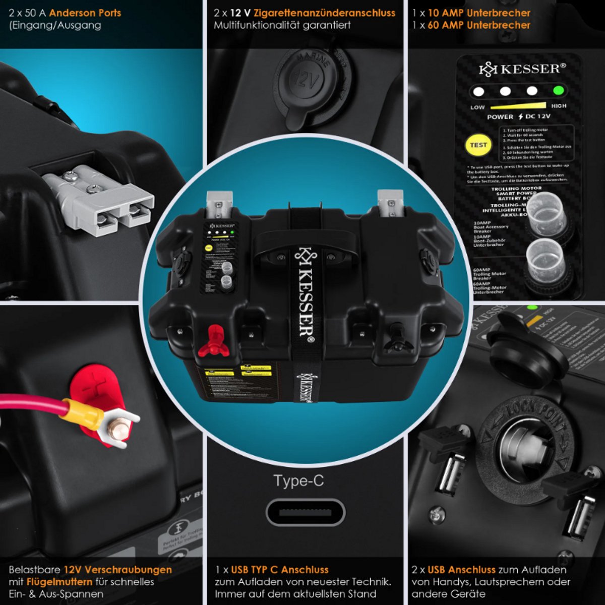 KESSER® Accubox voor bootmotor - Elektromotor - Zwart