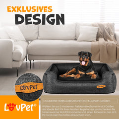 LovPet® Hondenbed Hondenkussen Hondenmand Chiller, Incl. Kom + 3X Kauwbotten, Hondenbankkussen voor Kleine, Middelgrote & Grote Honden, Hoes Afneembaar en Wasbaar - M (70 x 55 x 21 cm), Antraciet